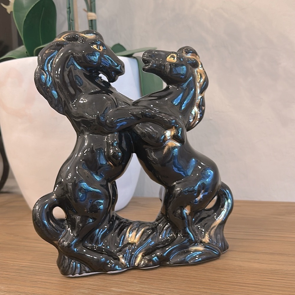 Vintage Fighting Stallions Horse Sculpture 10”